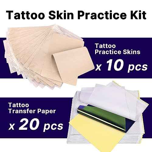 30pcs Tattoo Practice Skins with Transfer Paper - Usiriy Tattoo Skin Practice Kit Include 10pcs Tattoo Fake Skin and 20pcs Tattoo Stencil Paper Tattoo Starter Practice Kit Tattoo Supplies