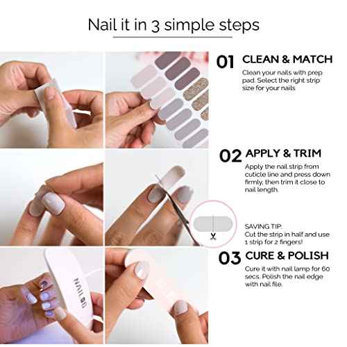 NAILOG Semi Cured Gel Nail Strips (20 Extra Long Polish Stickers/Wraps) ¦¢ Glossy & Long Lasting Soft Gel Finishing ¦¢Pink Leopard