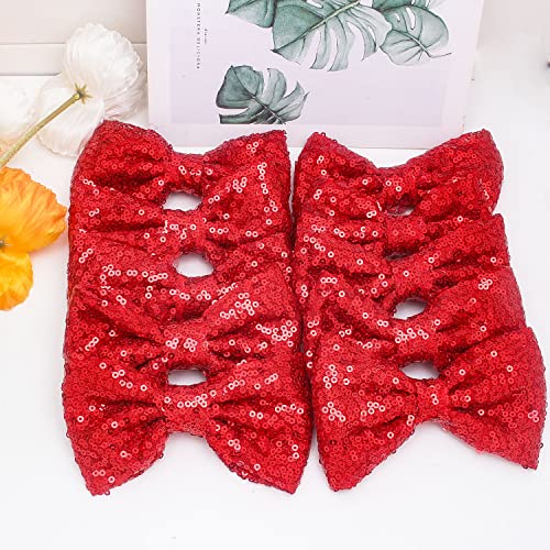 12 Pieces Red Sequin Bows for Girls 4.7" Large Cheer Hair Bow with Alligator Clips Hair Accessories for Kids Toddler Cheerleaders Teen Girls College Sports