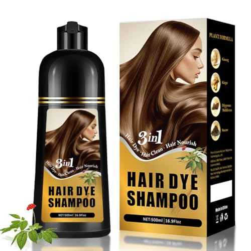 Hair Dye Shampoo 3 in 1, Herbal Hair Color Shampoo for Gray Coverage, Long-Lasting Natural & Vibrant Shades for Women & Men, Easy At-Home Application 16.9 Fl Oz (Dark Brown)