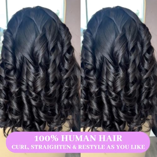 14 16 18 Inch Real Human Hair Bundles Body Wave 3 Bundles Unprocessed Natural Black Remy Body Wave Brazilian Virgin Cambodian Hair Wavy, 1b, No Tangle No Shedding, True to Length