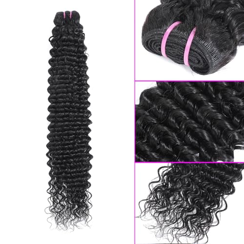 15A Raw Human Hair Bundles Deep Wave Bundles Human Hair,Triple Lifespan Indian Virgin Hair,No Tangle Shedding,Multiple Washes Keep Texture Silky Soft (1 Bundle Natural Black, 26)