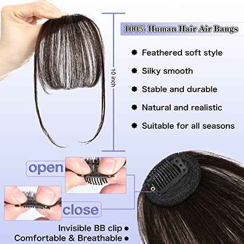NAYOO Bnags Hair Clip- Dark Brown Fake Bangs 100% Real Human Hair Extensions Wispy Bangs for Women Fringe with Temples Hairpieces Curved Bangs for Daily Wear£¨Dark Brown Wispy Bangs£©