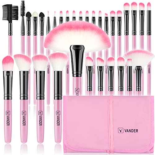 Makeup Brushes, VANDER 32pcs Makeup Brush Set Professional Soft Synthetic Foundation powder concealer blending Make up Brushes, eye shadow blush face brush set, Pink