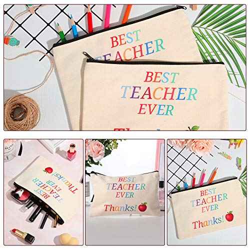 Frienda 15-Piece Teacher Makeup Bag Set - Canvas Cosmetic Bags with Zipper, 3 Styles - Travel Toiletry Pouch - Teacher Appreciation Gift Bags