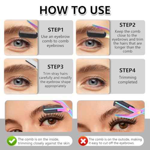 Eyebrow Trimmer Scissor, 2-in-1 Professional Eyebrow Scissor with Comb, Stainless Steel Precision Eyebrow Cutter, Curved Eye Brow Razor, Portable Hair Removal Makeup Tool for Women and Men (Black)