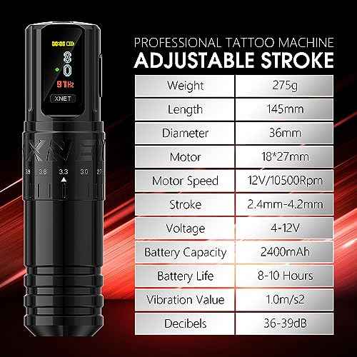 Xnet Vipera Adjustable Stroke Tattoo Machine - Wireless Tattoo Gun, Rotary Cartridge Tattoo Pen with Extra 2400mAh Battery Coreless Motor Tattoo Supply for Professional Tattoo Artists& Beginners,Black