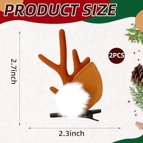 2 Pieces Reindeer Antler Hair Clips with Ears, Cute Brown Deer Costume Accessories for Christmas, Halloween, and Cosplay Party Dress-Up for Girls and Women