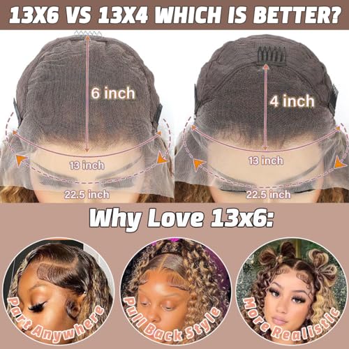 Honey Blonde 13x6 Deep Wave Lace Front Wigs Human Hair 22 inch 4/27 Highlight Ombre Deep Wave HD Transparent Lace Front Wigs Pre Plucked 200% Density Wet And Wavy Curly Lace Frontal Wig for Women