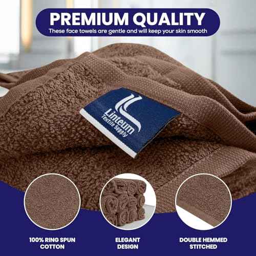 Linteum Textile Supply Premium 12x12 Washcloth (Chocolate) ? 100% Ring Spun Cotton Zero Twist Towels | Absorbent, Quick Dry, Durable for Bathroom, Spa, Gym (12 Pack)