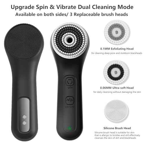 Vibrating and Rotating Face Scrubber, Waterproof Rechargeable Facial Cleansing Brush, 8 Modes Face Brush for Exfoliating and Massaging, for Removing Blackhead£¨Matte Black£©