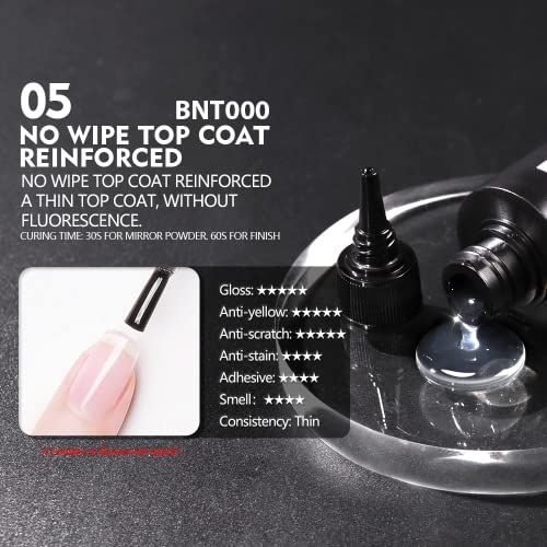 beautilux No Wipe Gel Top Coat, 100ml Nail Top Coat Gel Refill, Long Lasting High Gloss for Home Nail Salon, 3.5 fl.oz