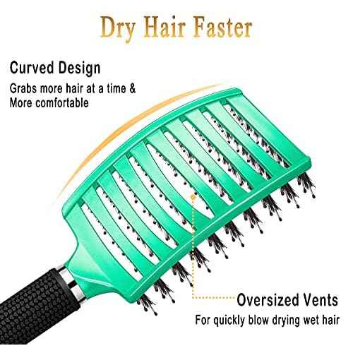 KTKUDY Detangling Brush Boar Bristles Hairbrush Make Hair Shiny & Healthier Curved and Vented Detangler Brush for Women Men Kids Wet & Dry Hair (Light green)
