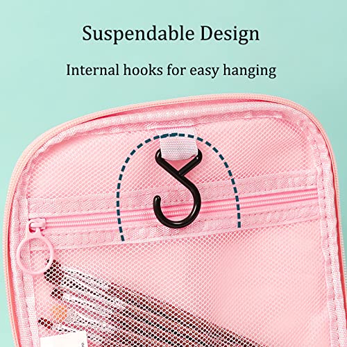 Cute Cartoon Womens Toiletry Bag, PU Leather Translucent Waterproof Toiletries Bag, Travel Makeup Bag Organizer (Pink)