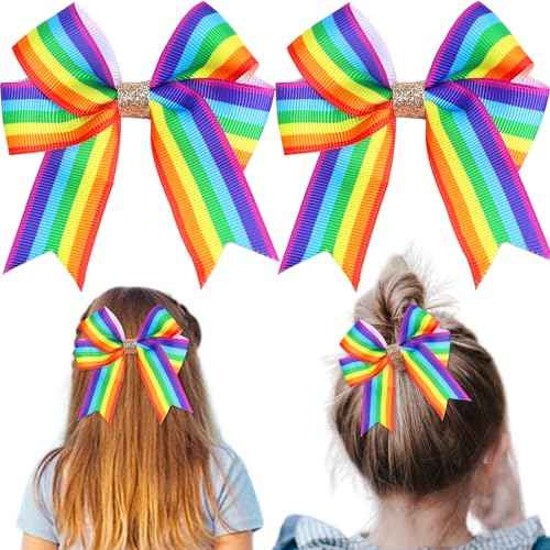 Pride Day Rainbow Hair Bow with Clip Rainbow Bows for Girls Gold Glitter Bow Hairstyle Hairpin Candy Fruit Colorful Rainbow Lovely Non-slip for LGBT Women Girls Party 2PCS, style2