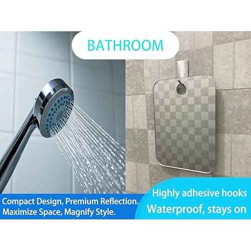 Large Shower Mirror,(Large 9.8 * 7.9in) Includes A Sticky Stainless Steel Hook, Portable Travel Makeup Mirror, Suitable for Wall Applications