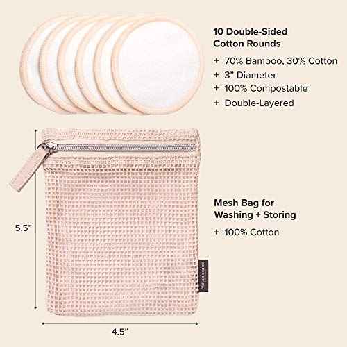 Paula's Choice Reusable Makeup Remover Pads, Eco-Friendly Cotton & Bamboo Rounds for Toner & Exfoliants, Includes Washable Bag for Laundry & Storage, 10 Count