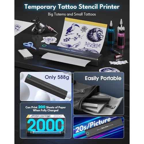2025 New Wireless Tattoo Stencil Printer with 10 pcs of Transfer Paper,Tattoo Printer Machine for Tattoo Artists& Beginners,Compatible with Phone&PC