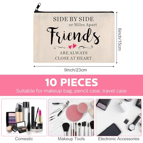 Saintrygo 10 Pieces Friendship Gifts for Women Good Friend Cosmetic Bags Funny Long Distance Friendship Makeup Bags Christmas Gift Travel Toiletry Makeup Zipper Pouch for BFF Soul Sister(Heart Style)