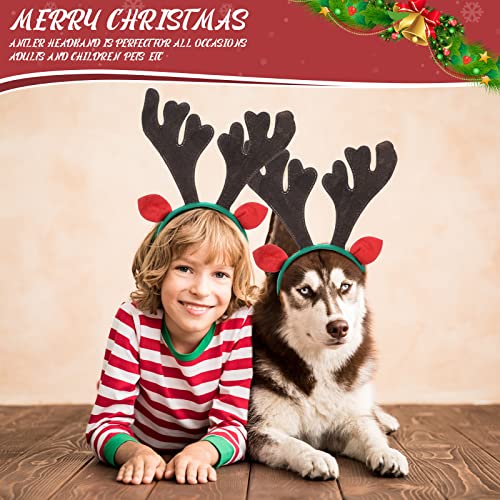 Zubebe 48 Pcs Christmas Reindeer Antlers Headbands with Ears Antler Xmas Elk Deer Headpiece Photo Booth Props Decoration for Holiday Adults Kids Xmas Costume Cosplay Party Favors Supplies