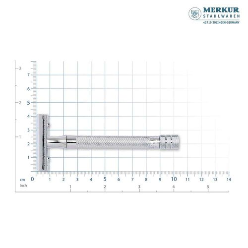 MERKUR 5005 Travel Shaving Set featuring MERKUR 23C Three-piece Safety Razor with Long Handle & Bright Chrome Finish, 10 Double Edge Blades & Black Leather Case | Made In Germany