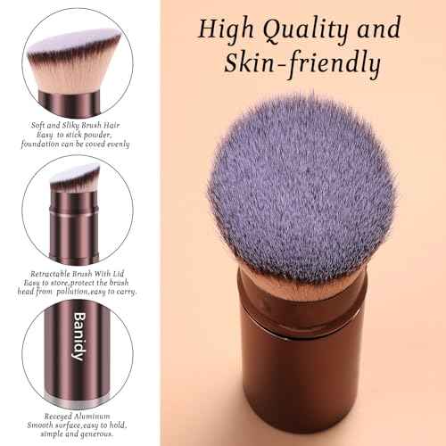 Makeup Brush Kabuki Face Brushes Retractable Travel Blush Kabuki Brush Portable Flawless for Foundation, Powder Blush, Bronzer, Buffing, Liquid, Cream, Cruelty Free with Cover(Brown)