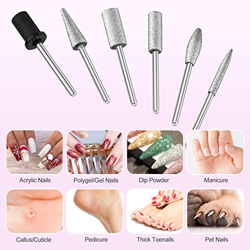 Professional Nail Drill Machine 20000RPM Efile Electric Nail Filer Kit for Finger Toe Nails, Acrylic Gel Nails Manicure Pedicure, with 6Pcs Nail Bits and 106Pcs Sanding Bands - White