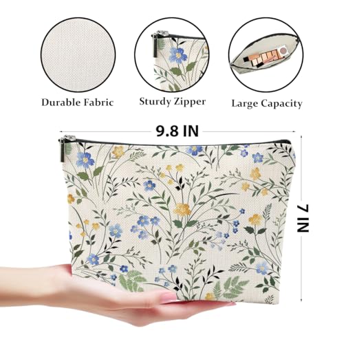 4 Pcs Watercolor Wildflower Makeup Bag, Botanical Cosmetic Bag Plant Lover Friendship Gifts for Women Sister Bestie Mom Friend Thanksgiving Christmas Birthday Gifts Travel Toiletry Bag Accessories