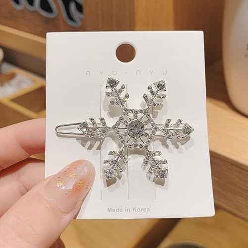 Silver Christmas Snowflake Hair Clips Rhinestone Hair Clip Pins for Women 2 Pcs Xmas Snowflakes Hairpin Barrette Christmas Snowflake Costume Hair Accessories for Women Girls