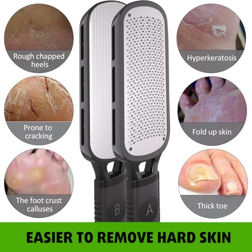 Antonki Foot File for Dead Skin, Double Sided Callus Remover for Feet, Metal Foot Scrubber for Cracked Heel, Professional Foot Scraper Rasp Pedicure Tool to Remove Hard Skin - 2 in 1 Foot File