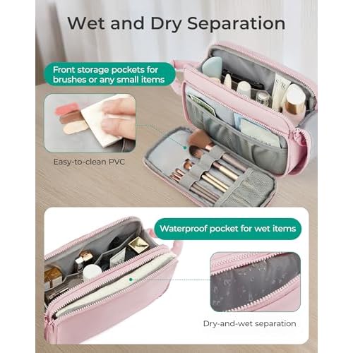 Travel Toiletry Bag for Women, Wide-open Makeup Bag Organizer, Puffy Make Up Case, Large Capacity Cosmetic Organizer for Women for Travel Essentials Toiletries Accessories (Nude Pink)