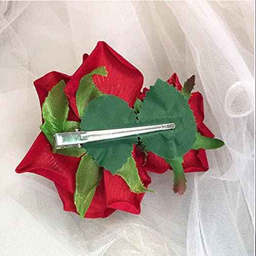 Flower Hair Combs, Rose Flower Bohemia Hairpin Bride Costume Hair Decor for Party Wedding Red(1pc)