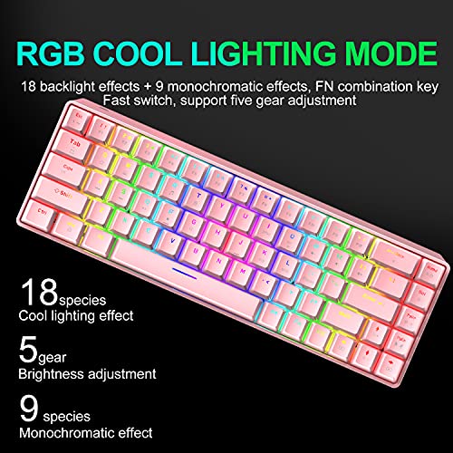 60% Mechanical Gaming Keyboard and Mouse and Mouse pad and Gaming Headset,4 in 1 Wired 68 Keys LED RGB Backlight Bundle for PC Gamers,Xbox,PS4 Users (Pink/Blue Switch)