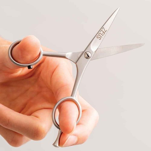 ZEUS Stainless Steel Beard Trimming Scissors with Leather Case, Facial Hair Clipping Tool for Barber Quality Beard & Mustache Trim (Made In Germany)