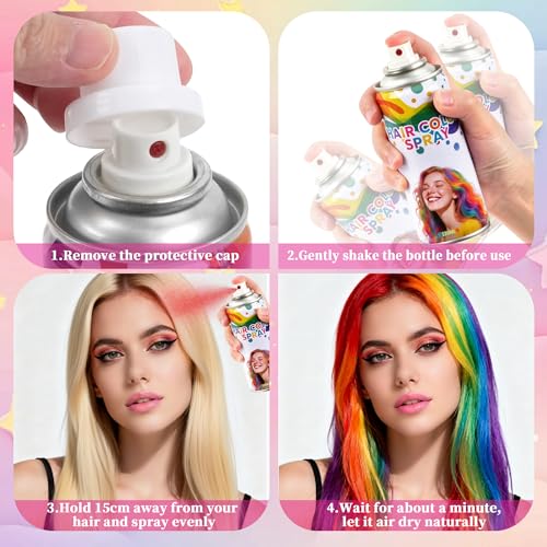 6 Pack Hair Spray,Purple red pink black blue and gray hair spray temporary for Women Kids Men, Washable Temporary Hair Dye Spray,For Cosplay Christmas Party, Halloween Crazy Hair Day