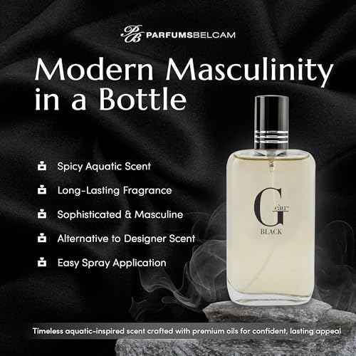 PB ParfumsBelcam G e?u Black Eau De Toilette Spray for Men ? 100 mL Affordable, Long-Lasting Fresh Aquatic Fragrance & Spicy Aquatic Scent with Sandalwood & Patchouli for Day & Night Use