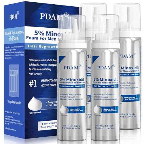 Minoxidil for Men and Women Foam Hair Growth - 5% Minoxidil Foam Hair Regrowth Treatment for Men, Topical Hair Loss Treatments, Extra Strength Thicker & Fuller Hair, 4 x 2.11 oz for 4 Months