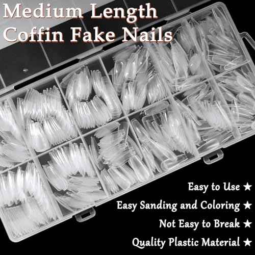 AddFavor 600pcs Coffin Nail Tips, Medium Coffin Soft x Gel Nail Tips Clear Fake Nails Ballerina Full Cover Acrylic Nails Tips for Extension Nail Manicure Salon Home DIY