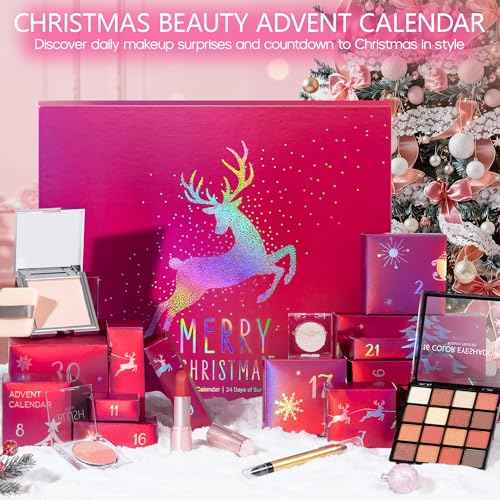 Makeup Beauty Advent Calendar 2025, 24 Days Christmas Countdown Calendar for Adults Women & Teen Girls - Cosmetic Advent Full Face Make Up Calendar Kit Xmas Gift Set for Wife Mom Friend Girlfriends