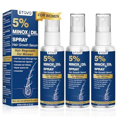 5% Minoxidil for Women Hair Growth Spray Serum Topical Minoxidil Hair Regrowth Thicker Prevent Hair Loss for Thickening Longer Fuller Healthier Hair 3 Bottles of 2oz