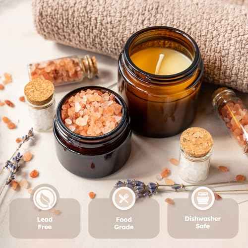 4 oz Glass Jars with Lids, 24 Pack Amber Small Glass Jars with Black Lids Leakproof Round Airtight Empty Cosmetic Travel Containers with Inner Liners For Lotions Powders and Candle Making