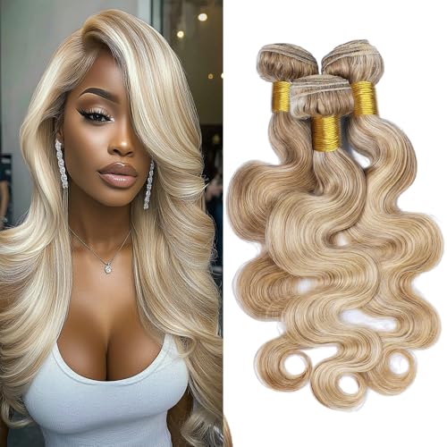 Ombre Blonde Bundles Human Hair P27613 Body Wave Bundles 20 22 24 Inch Double Weft Brazilian Hair Extensions Two Tone #27 Mixed With 613 Bundles Silky Soft for Women