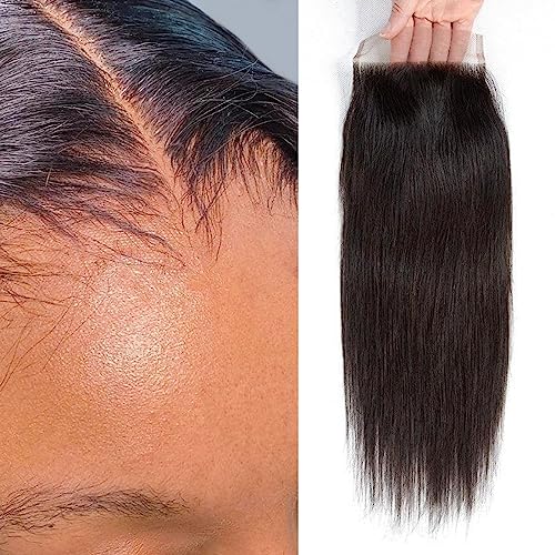 SKINLIKE Real HD Lace 4x4 Closure Straight Human Hair Free Part Swiss HD Lace Melted Undetectable Serrated Edge Pre Plucked with Baby Hair Frontal Closures Only 18 Inch