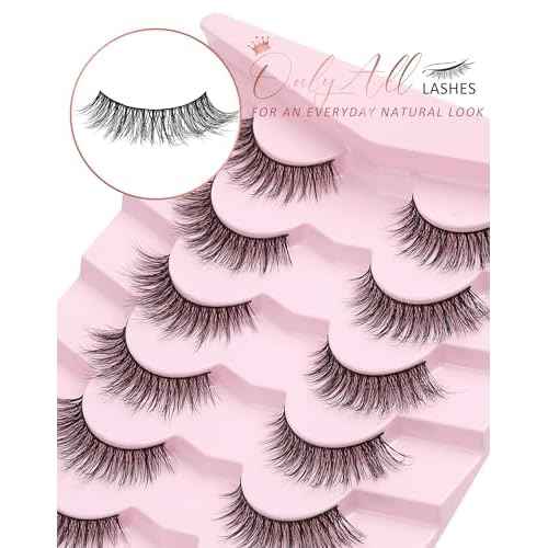 Onlyall Natural Lashes Wispy Lashes Natural Look False Eyelashes Natural Flared Eyelashes False Eye Lashes Soft Fluffy Lashes 7 Pairs D-K06, Black
