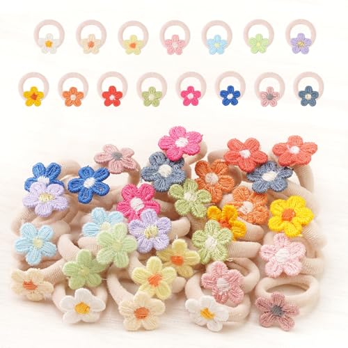 JOYOYO 30PCS 1 Inch Baby Girls Hair Ties with Flower,Soft Elastics Ponytail Holders Hair Accessories for Infants Toddlers Baby Girls