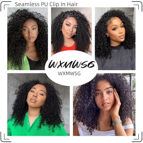 Seamless Afro Kinky Curly PU Clip in Extension Real Human hair For Women 7Pcs Seamless Clip ins Full Head 120g Natural Color 16Inch