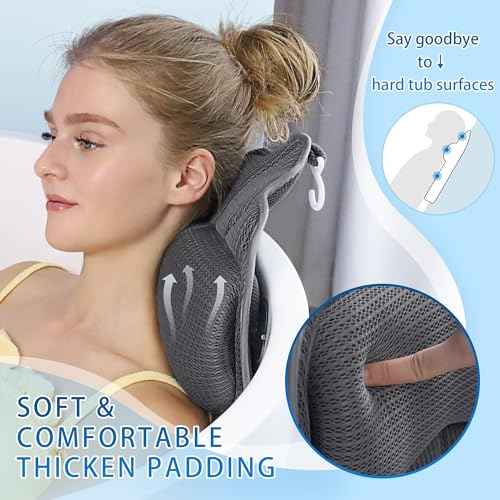 Bath Pillows for Tub, Luxury Bath Pillow Soft 4d Mesh, Bathtub Pillow with 6 Suction Cups, Ergonomic Bath Tub Pillows for Head and Neck, Bath Accessories for Women Relaxation Gifts (Grey)