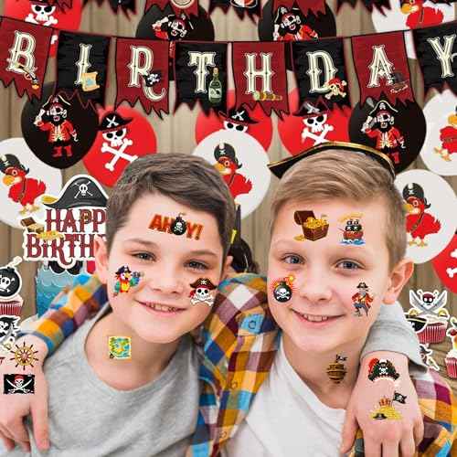 96 PCS Pirate Pre-Cut Temporary Tattoos for Kids, Pirate Ship Nautical Themed Tattoos for Birthday Party Decorations Favors Cute Mermaid Treasure Tattoo Stickers for Kids Boys Girls Party Bag Filler