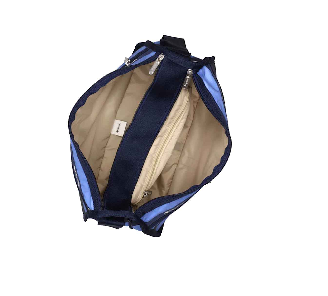 LeSportsac Classic Rugby Periwinkle Deluxe Everyday Crossbody Bag + Cosmetic Bag, Style 7507/Color E758, Timeless Navy Blue & Modern Periwinkle Stripes Unite, Bold Modern Nautical Inspired Theme