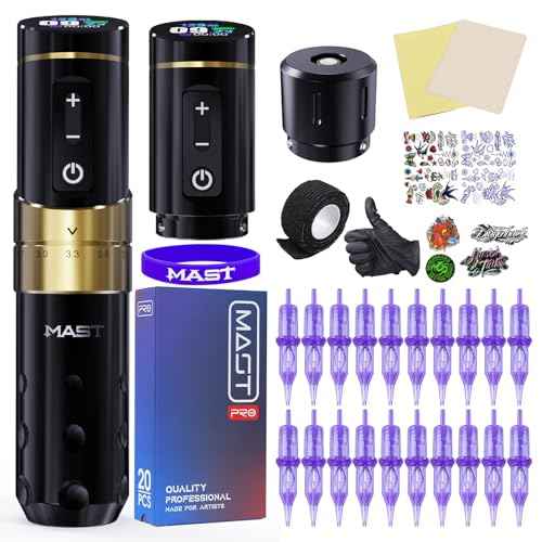 Mast Flip3 Tattoo Gun Kit Wireless Machine 7 Strokes Length Coreless Motor Pro Needles Cartridges 2 Batteries Power Supply